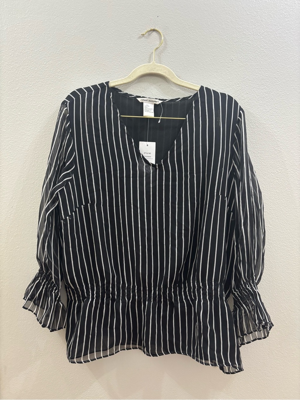 Richard Malcolm silk Black and White Striped V-Neck Peplum Blouse